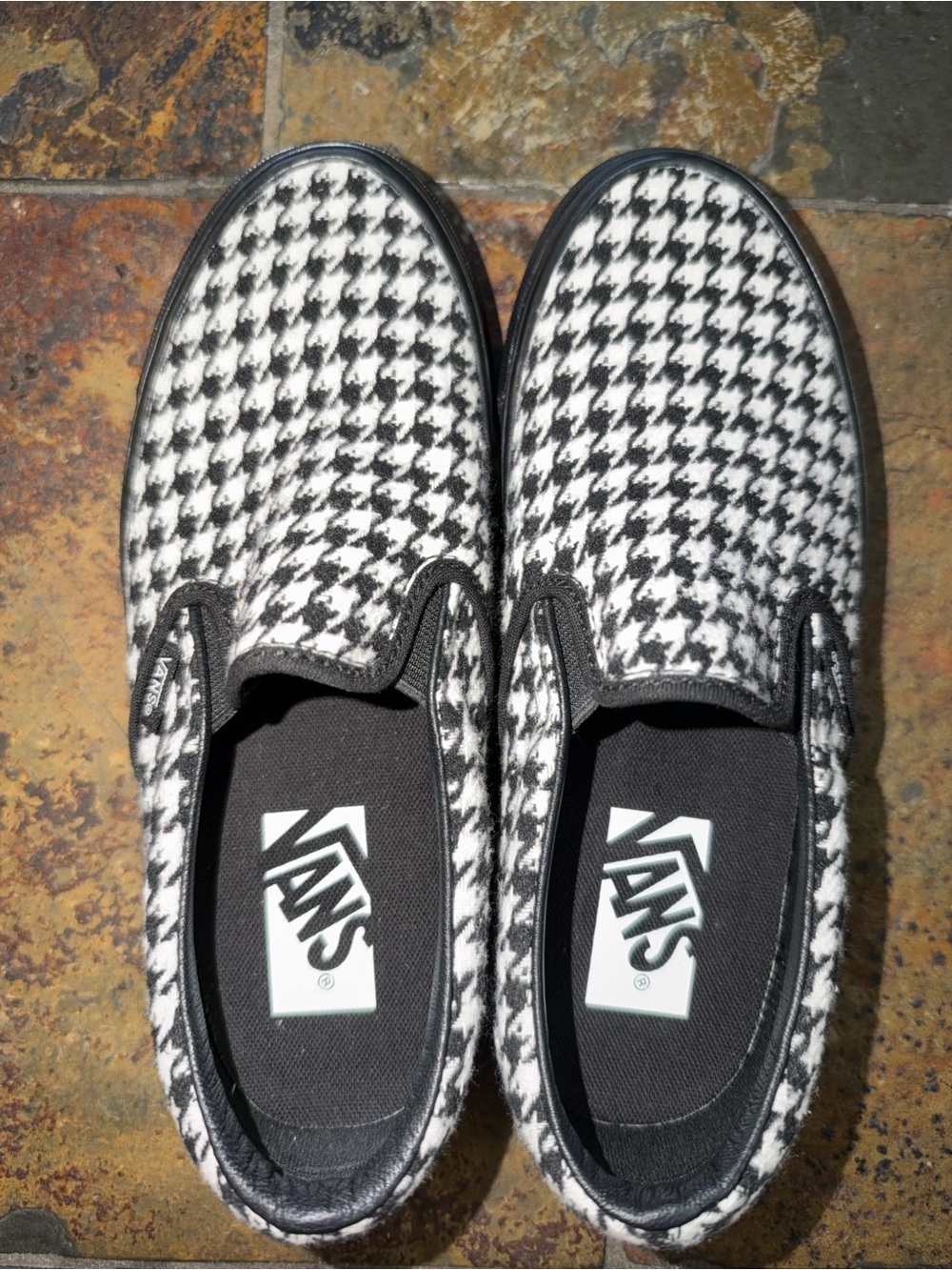 Vans Slip-On Houndstooth Loafers - Black & White 5 Mens 6.5 Women’s